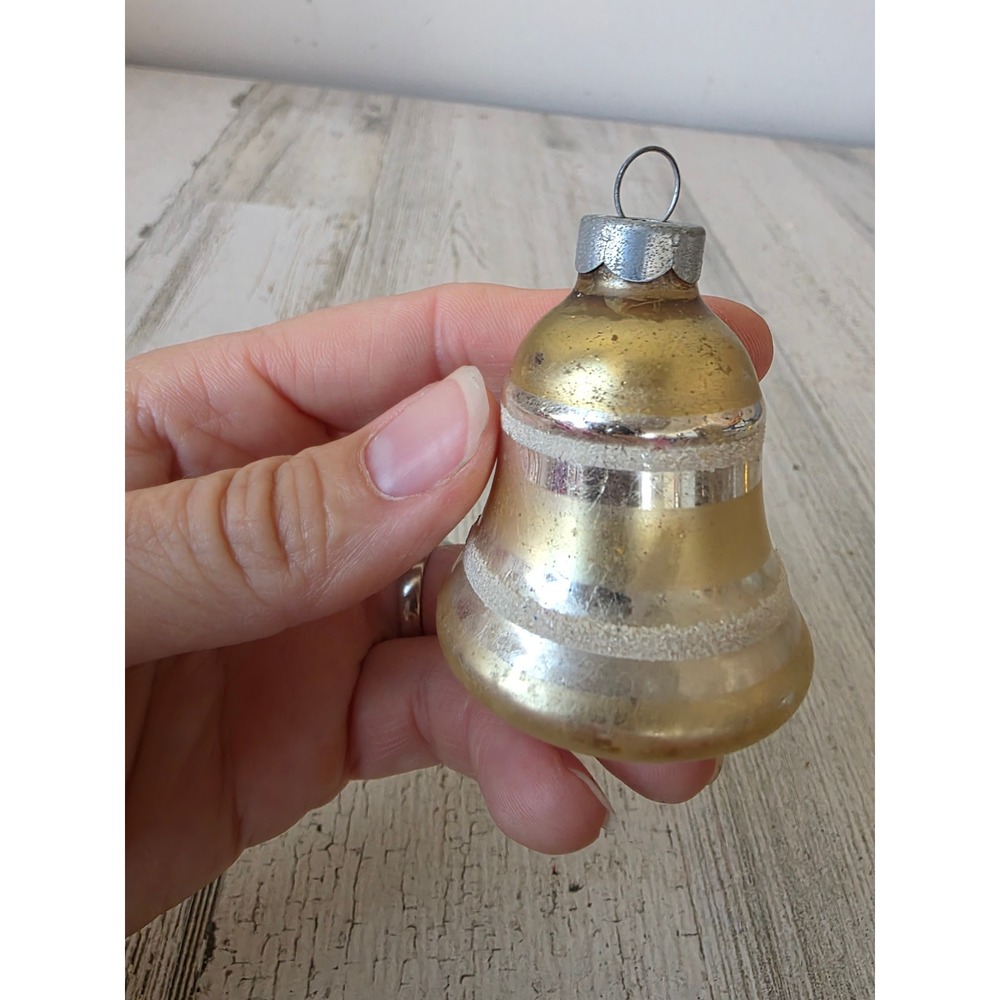 Vintage Mica gold striped mercury glass ornament Xmas tree